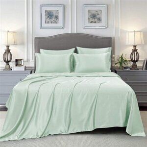 6-Pieces Satin Sheets Queen Size Luxury Silky Satin Bedding Set with Deep Pocket